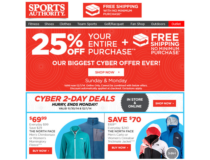 Sports Authority Cyber Monday Deals