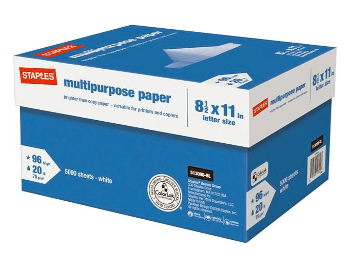 Staples Multipurpose Paper, 8 1/2" x 11", Case