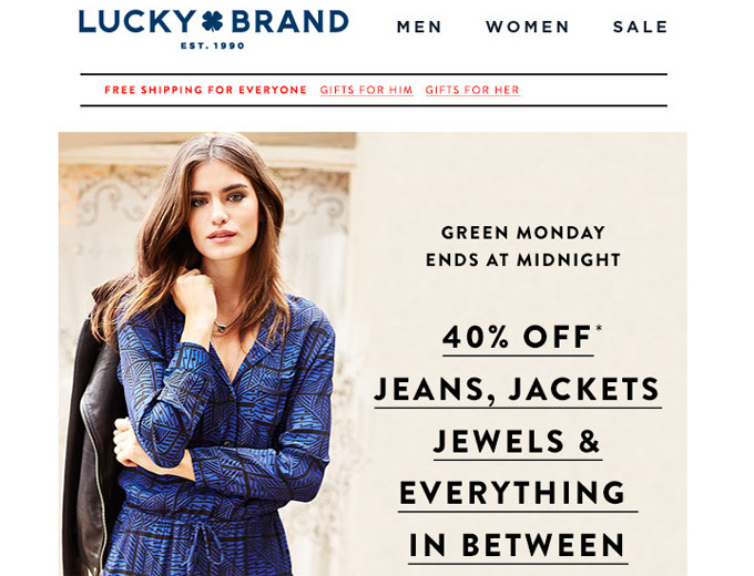 Green Monday 40% off Everything at Lucky Brand