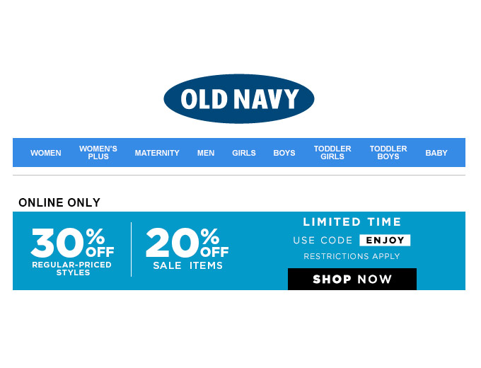 Save 30% off Your Purchase at Old Navy