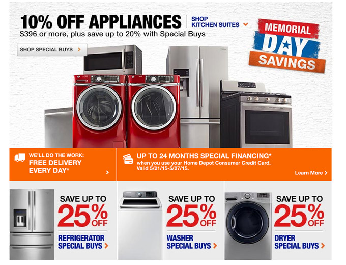 Home Depot Appliances Sale - Up to 25% off