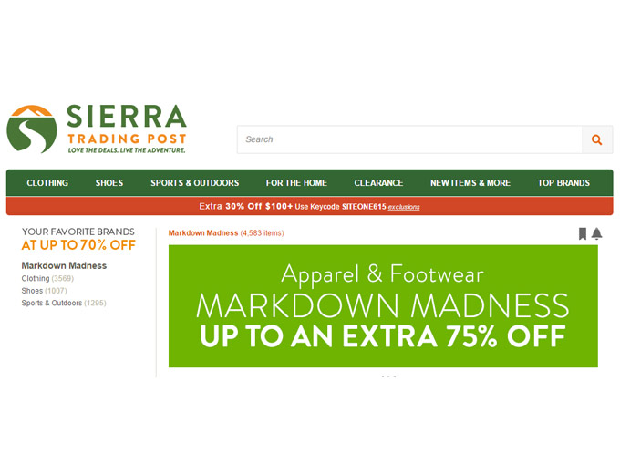 Extra 75% off at Sierra Trading Post
