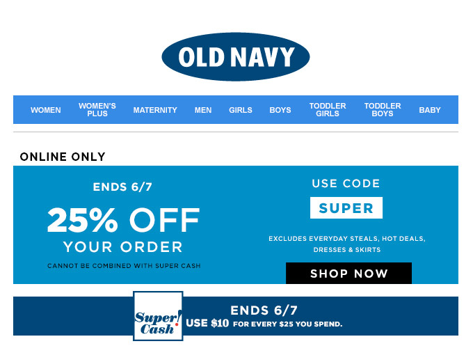 Save 25% off Your Purchase at Old Navy