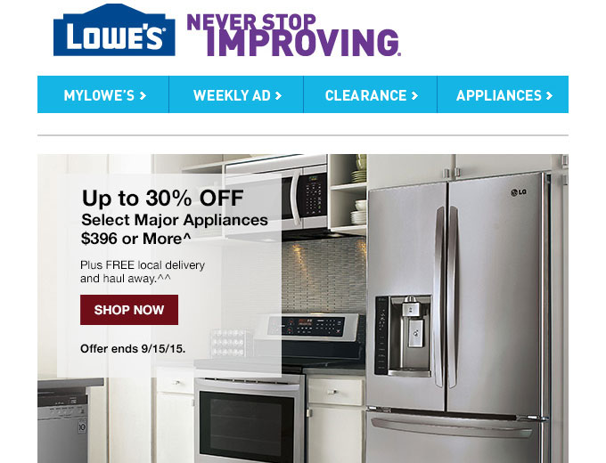 Lowe's Labor Day Sale - 30% off Major Appliances
