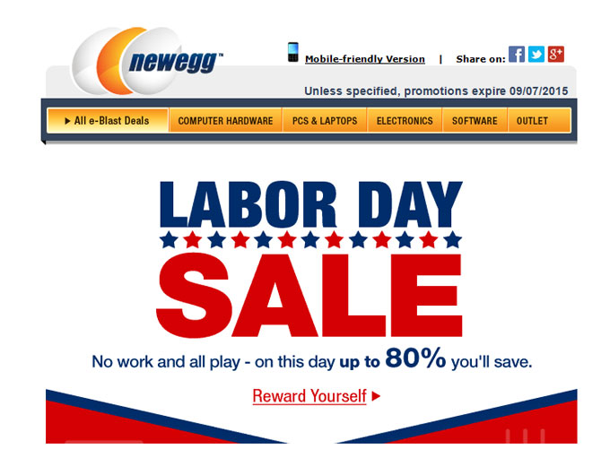 Newegg Labor Day Sale Event - 80% Off