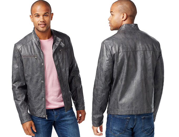 Kenneth Cole Faux-Leather Moto Marble Jacket