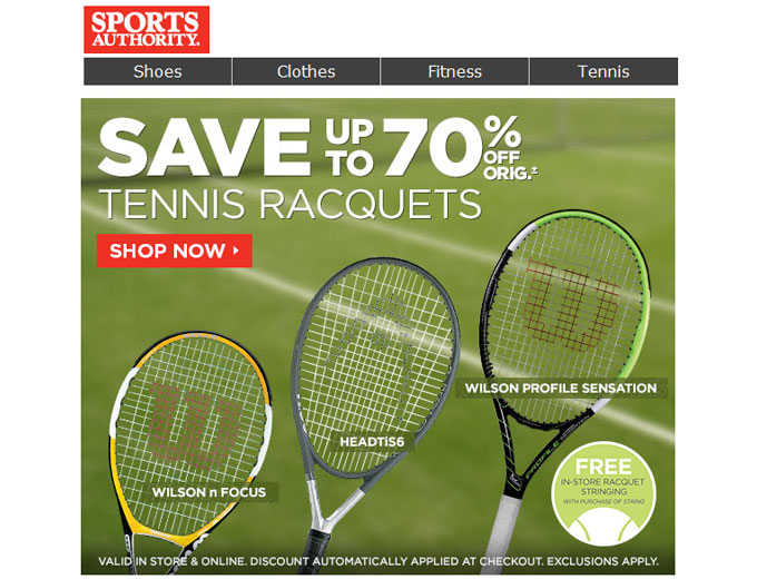 Save 70% off Tennis Rackets at Sports Authority