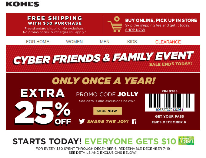 Extra 25% off Your Purchase at Kohl's