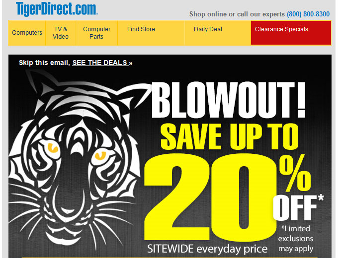 TigerDirect Blowout Sale - 20% off Sitewide