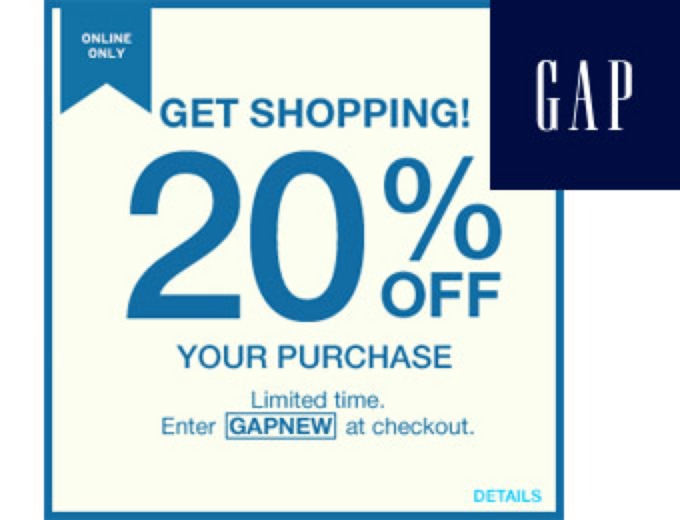 Extra 20% off Your Entire Purchase at Gap.com