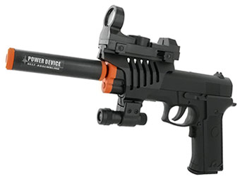 74% off Auto Tactical .45 Style Airsoft Pistol, Silencer, Red Dot
