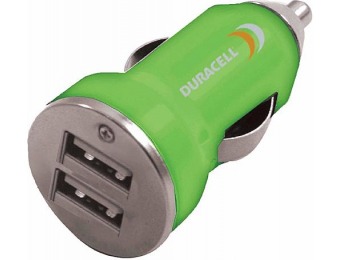 64% off Duracell 3.2 Amp Dual Mini USB Car Charger - Green