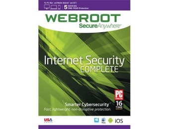 81% off Webroot SecureAnywhere Internet Security 5 Device 1 Year
