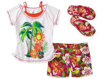 60% off Faded Glory Girls 3 Pc Side Tie Tee, Short, and Flip Flop Set