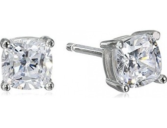 76% off Platinum Plated Sterling Silver Cushion-Cut CZ Studs