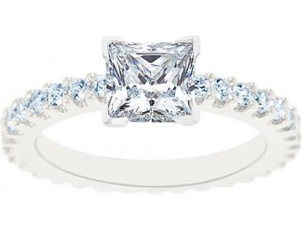 75% off 14K White Gold Princess Cut Certified Diamond Ring