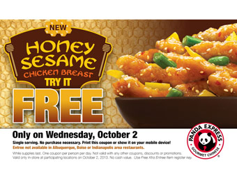 Free Panda Express Single Serving of Honey Sesame Chicken Breast