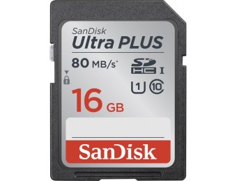 75% off SanDisk Ultra Plus 16GB SDHC Class 10 UHS-1 Memory Card
