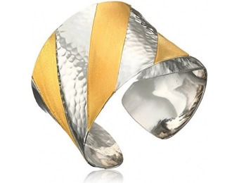 86% off Yellow Gold Plated Silver Two Tone Bangle Cuff Bracelet