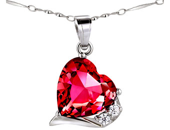 $225 off Mabella 6 ct Heart Shaped Created Ruby Pendant Necklace