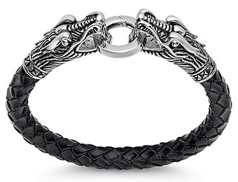 67% off Braided Leather & Stainless Steel Dragons Head Bracelet