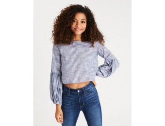 50% off AE Puff-Sleeve Striped Chambray Top