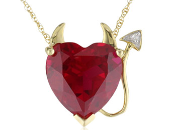 62% off 14k Gold Ruby Heart Devil Pendant w/ Diamond Accent