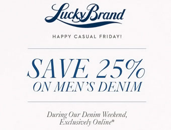 Save 25% off Men's Denim at Lucky Brand