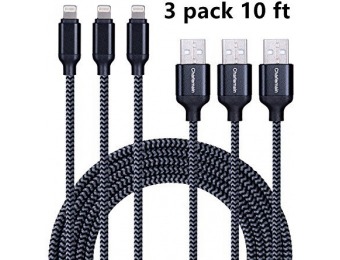 82% off Nylon Braided 10' Lightning Cable 3 Pack
