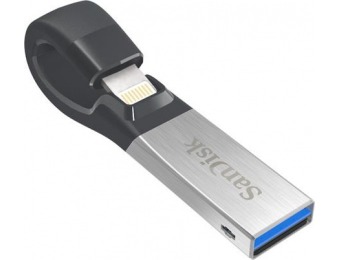 62% off SanDisk iXpand 128GB USB 3.0 Flash Drive, Lightning and USB