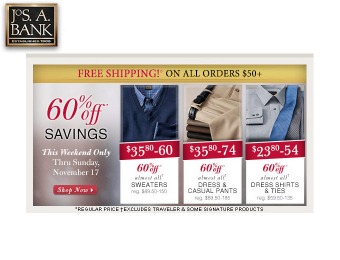 60% off Sweaters, Pants, Shirts & Ties at Jos. A. Bank