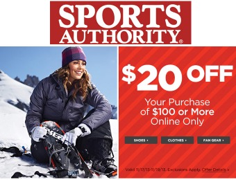 $20 off Your Online Purchase of $100+ at Sports Authority