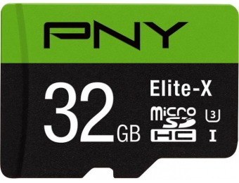 60% off PNY 32GB Elite-X microSDHC UHS-I/U3 Memory Card