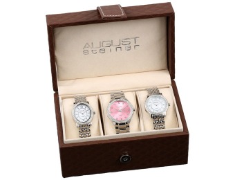 $730 off August Steiner AS8063SS Diamond Swiss Quartz 3 Watch Set