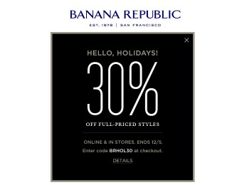 Save 30% off Full-Priced Styles at Banana Republic