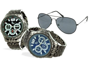$470 off Yacht Men's Gunmetal Watch & Aviator Sunglasses Set