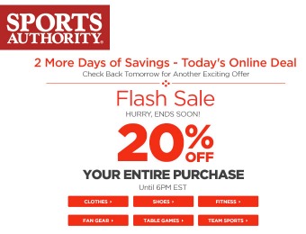 Sports Authority Flash Sale - 20% off Your Entire Purchase