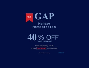 Extra 40% off Your Purchase at Gap.com