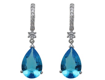 $80 off Simulated Blue Topaz Rhodium Plated Drop Earrings