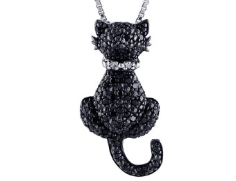 $200 off .25 cttw Black & White Diamond Cat Pendant