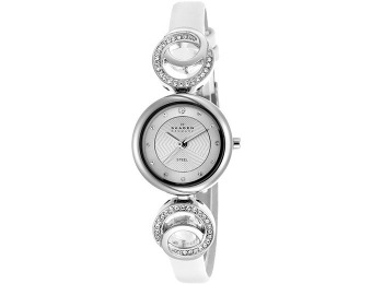 $86 off Skagen Women's Silver Textured Dial Leather Watch