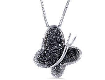 $200 off Sterling Silver 1/4 cttw Diamond Butterfly Pendant