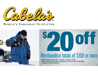 Save $20 off Purchases of $150+ at Cabela's