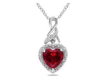 66% off 0.06 cttw. Diamond & 2.80 ct Created Ruby Heart Pendant