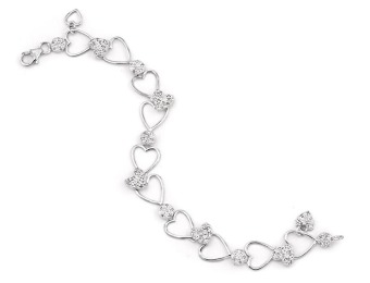 74% off Sterling Silver Heart Link Bracelet / 2 cttw Diamonds