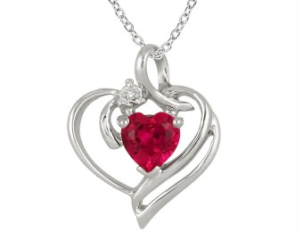 85% off Sterling Silver Created Ruby and Diamond Pendant