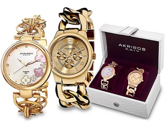 $720 off Akribos XXIV Yellow Gold Tone Women's Watch Set AK677YG