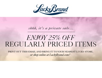 25% off Regularly Priced Styles at LuckyBrand.com
