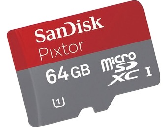 60% off SanDisk Pixtor 64GB micro SDHC Class 10 Memory Card