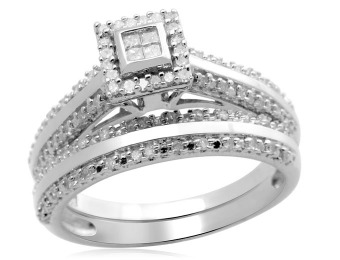70% off Sterling Silver 1/3ct Princess Diamond Bridal Set